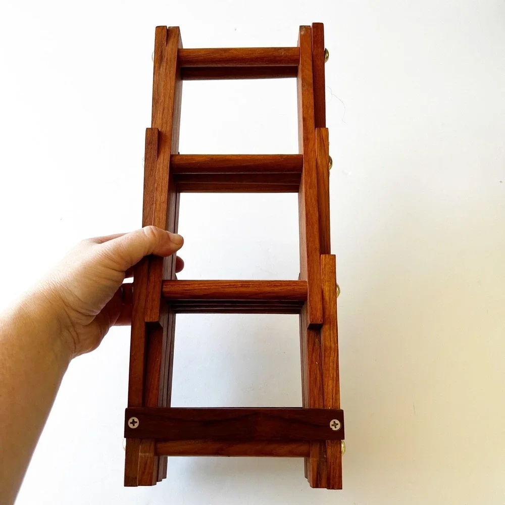 Vtg Mid Century Folding Accordion Solid Teak Wood Wine Rack Thailand 5 Bottles